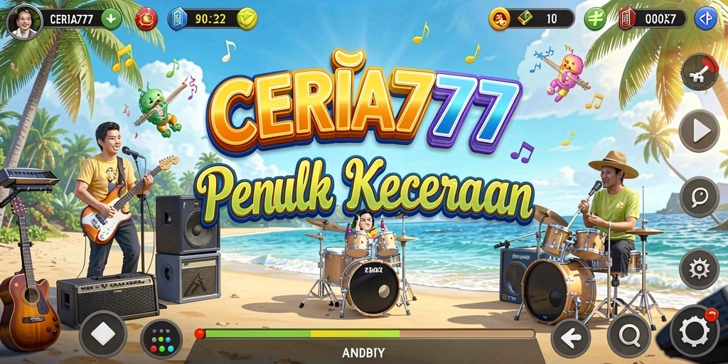 Tampilan utama gameplay CERIA777 dengan alat musik beragam.