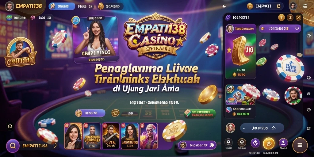 Screenshot utama EMPATI138 menunjukkan dealer langsung dan pemain yang berinteraksi.