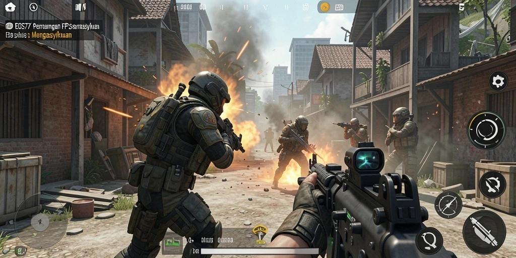 Gameplay EOS77 yang mengasyikkan dengan aksi tembak-menembak seru.
