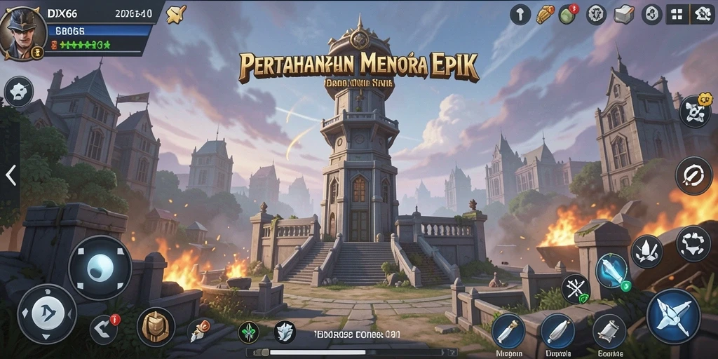 Tampilan menarik dari gameplay Tower Defense yang mendebarkan.