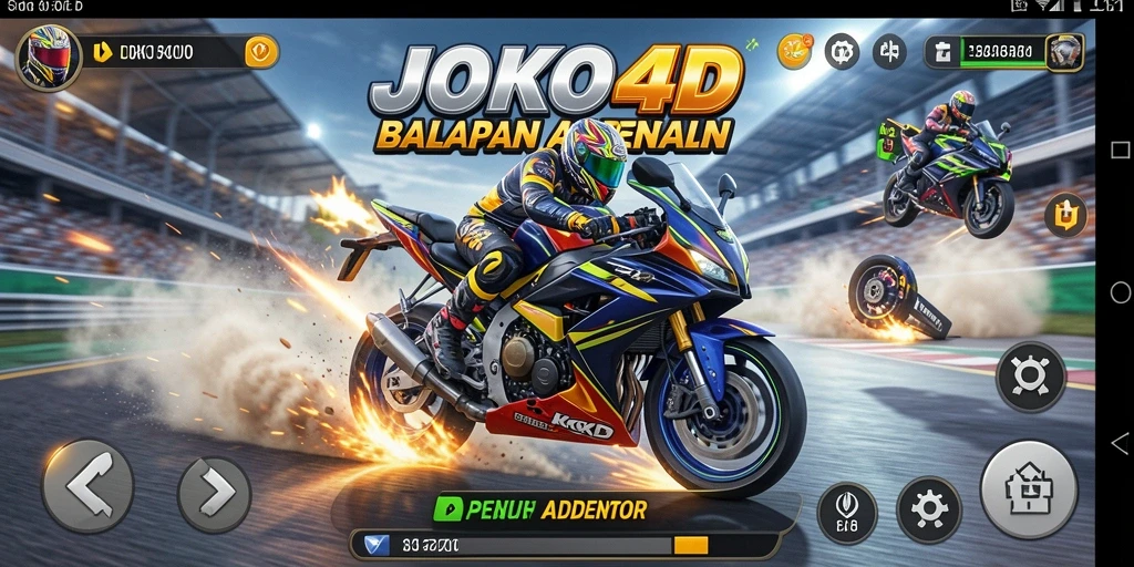 Screenshot gameplay JOKO4D dengan aksi balapan motor yang intens.
