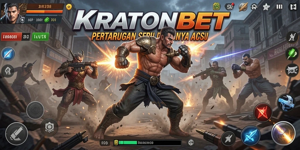Screenshot utama KRATONBET menampilkan aksi pertempuran seru dan intens.