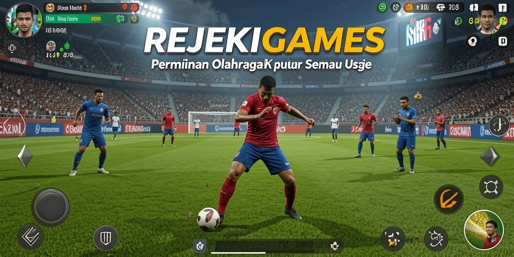Screenshot utama REJEKIGAMES menampilkan pertandingan olahraga yang mendebarkan.