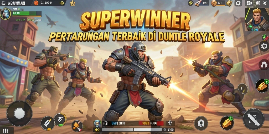 Tampilan gameplay seru dalam <strong>SUPERWINNER</strong> di arena Battle Royale.