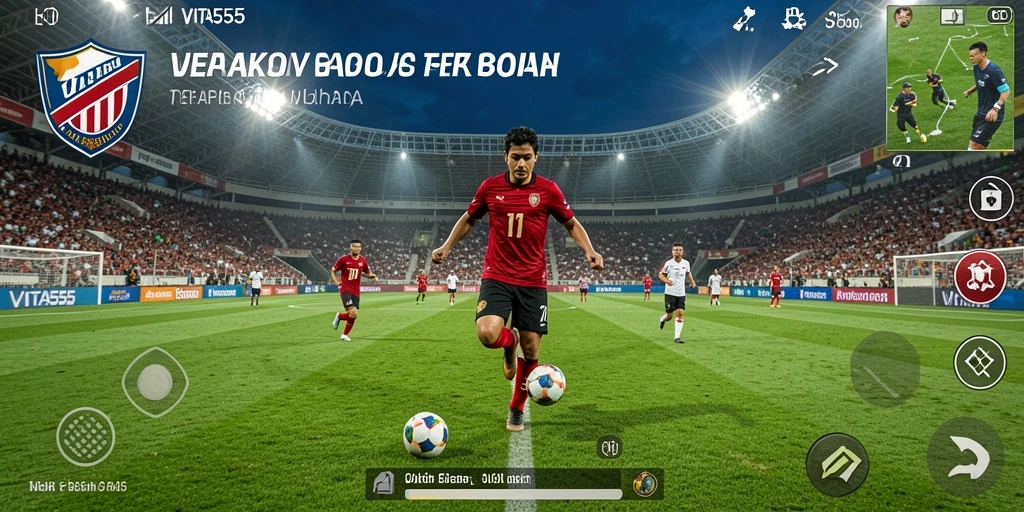 Tampilan screenshot gameplay VITA555 menunjukkan aksi sepak bola seru.